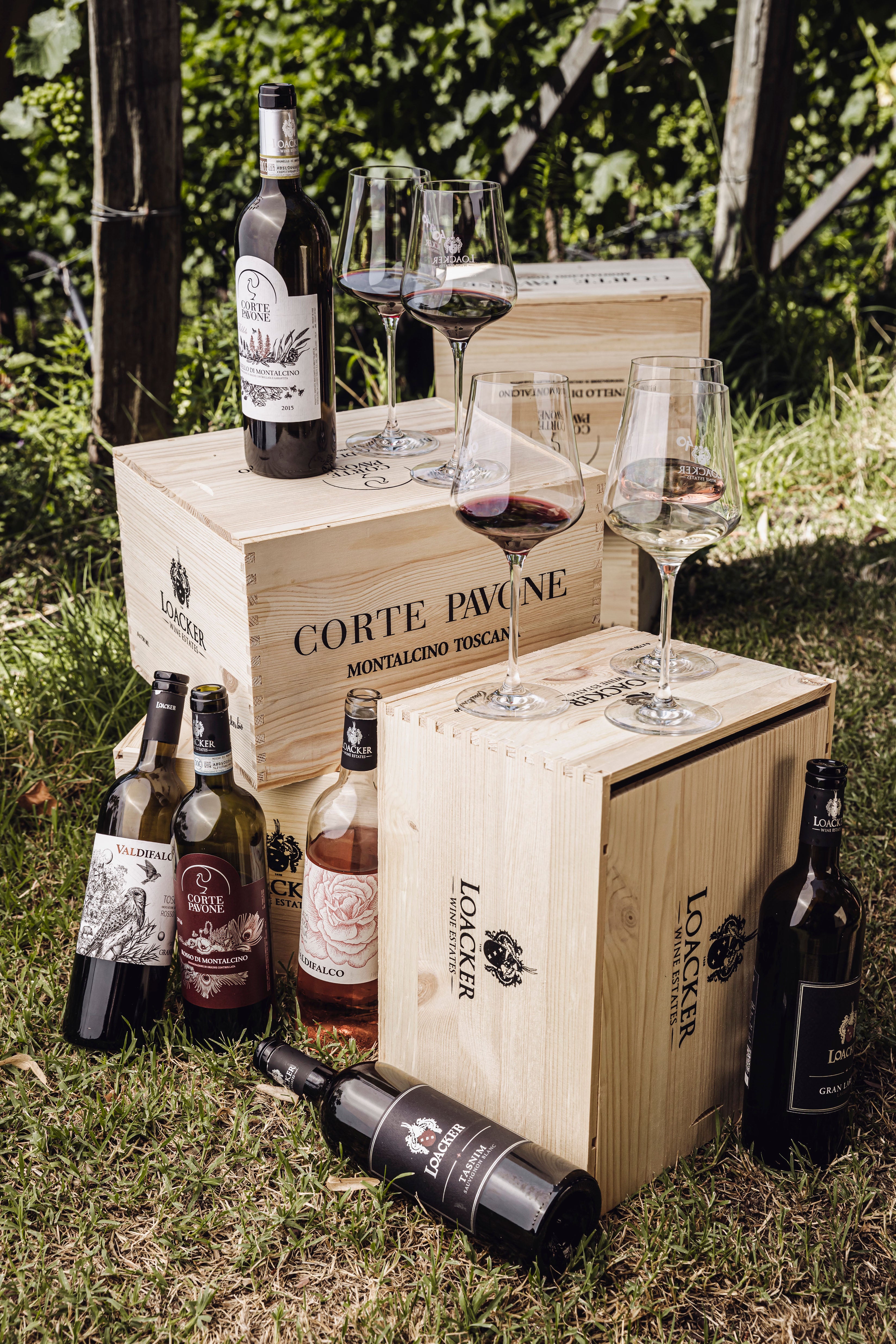 Cassa di vino in legno con incisione per 6 bottiglie, set di 6, (31,50 EUR  / un.)